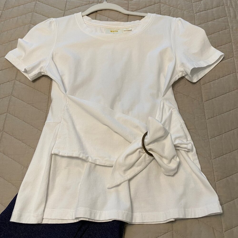 Anthropologie by Maeve Like New White Belted Top S 100%. Cotton